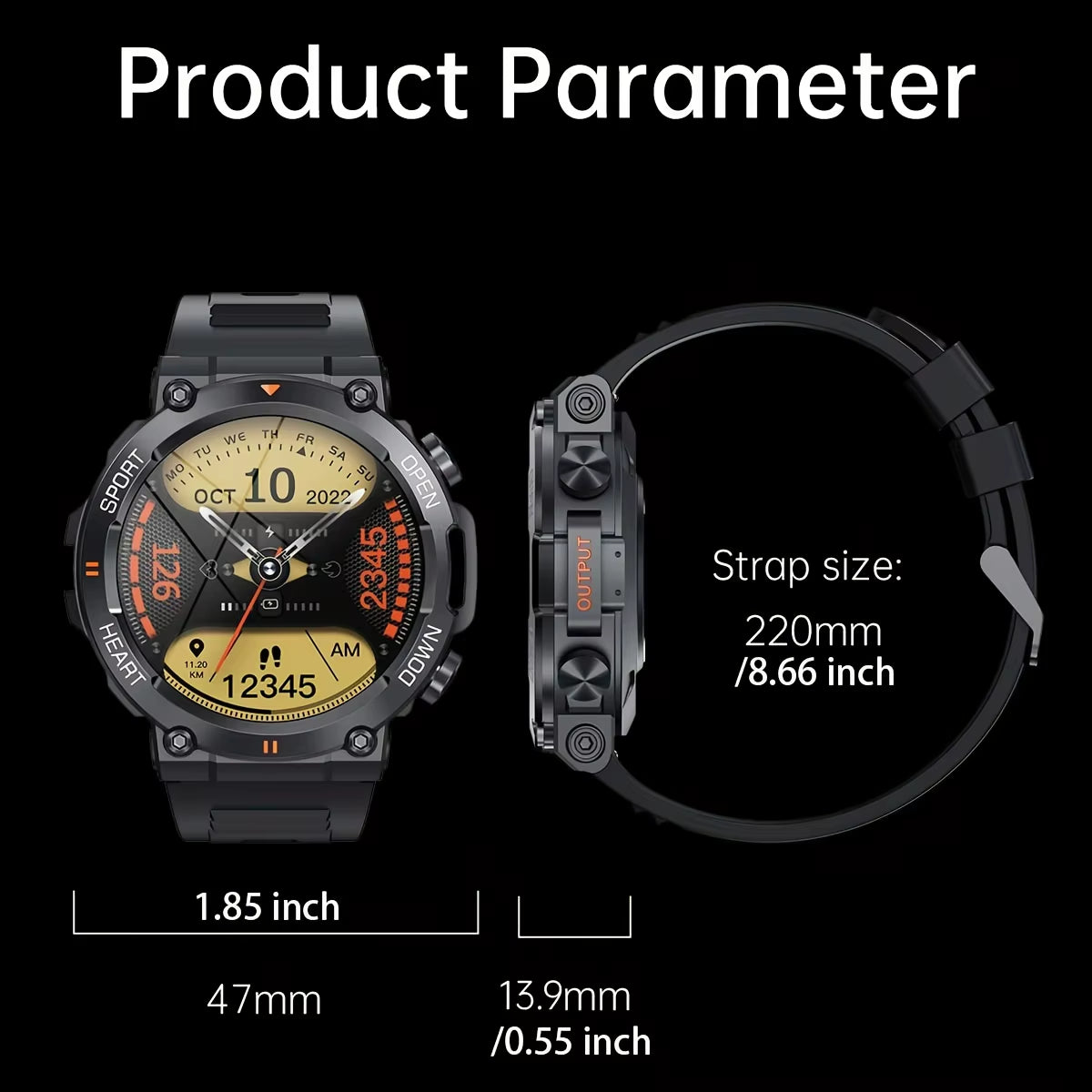 K56Pro Men's Smart Watch - Heart Rate Monitor, Bluetooth, 1.39" HD Screen, 400mAh Long Battery Life, Perfect for Outdoor Sports